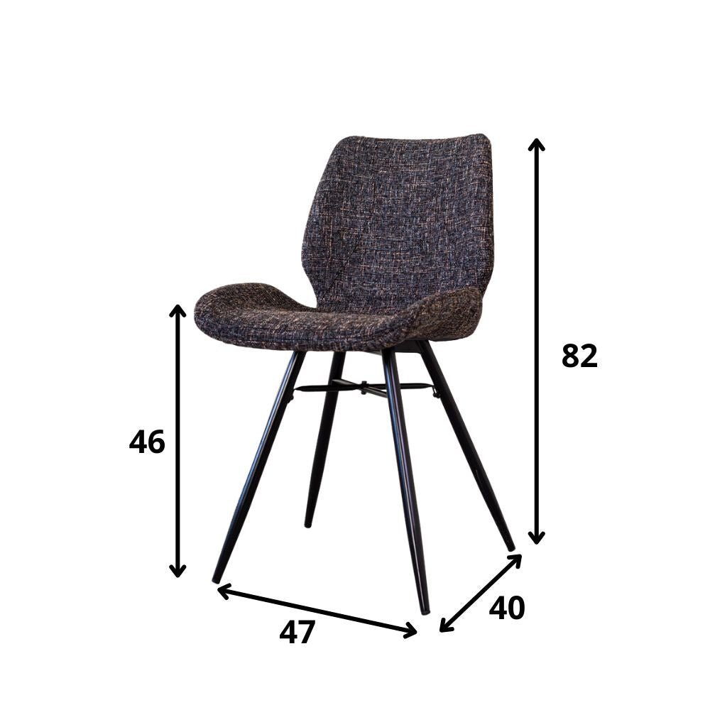 Eetkamerstoel Barron chenille Vince Antraciet LxBxH 72x68x50 Stof Witfoto maatindicatie