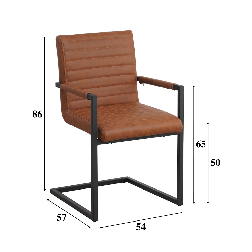 Eetkamerstoel Kuba Dimehouse Cognac LxBxH 71x59x58 Kunstleer Witfoto maatindicatie