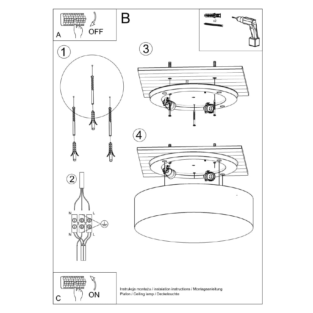 Plafondlamp Arena Sollux Zwart LxBxH 37x37x19 PVC Nnb