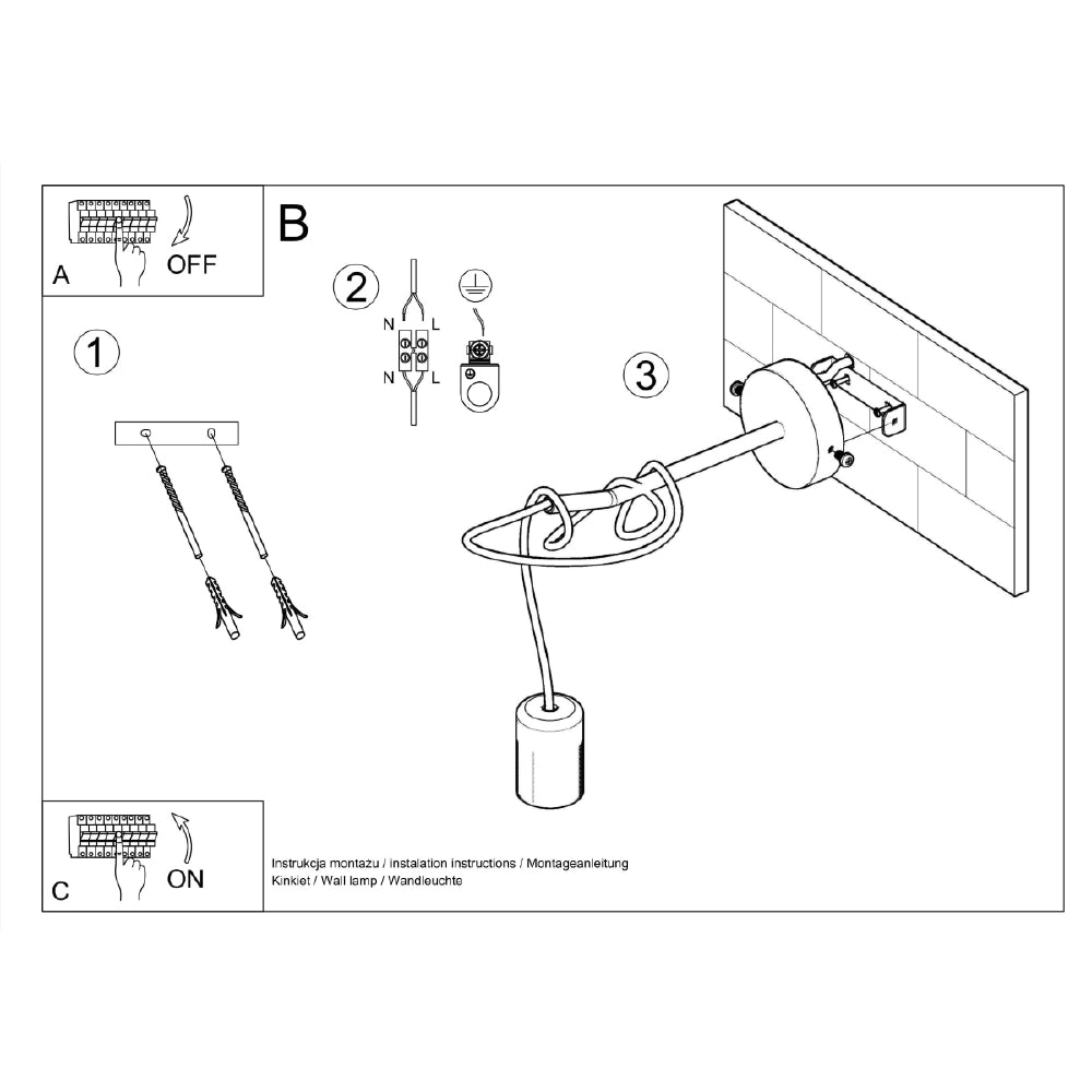 Wandlamp Edison Sollux Zwart LxBxH 14x14x31 Metaal, Stof Nnb