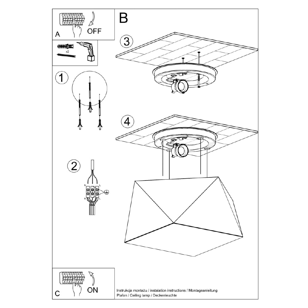 Plafondlamp Hexa Sollux Zwart LxBxH 37x37x19 PVC Nnb