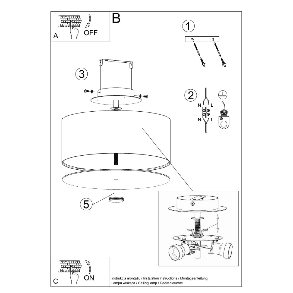 Plafondlamp Skala Sollux Wit Stof, Glas, Metaal Nnb