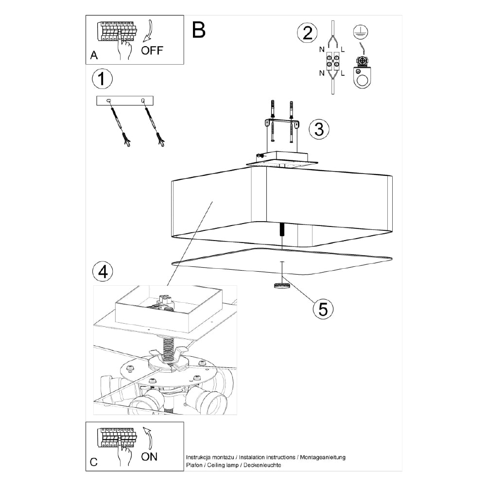 Plafondlamp Lokko Sollux Wit LxBxH 48x48x23 Stof, Glas, Metaal Nnb