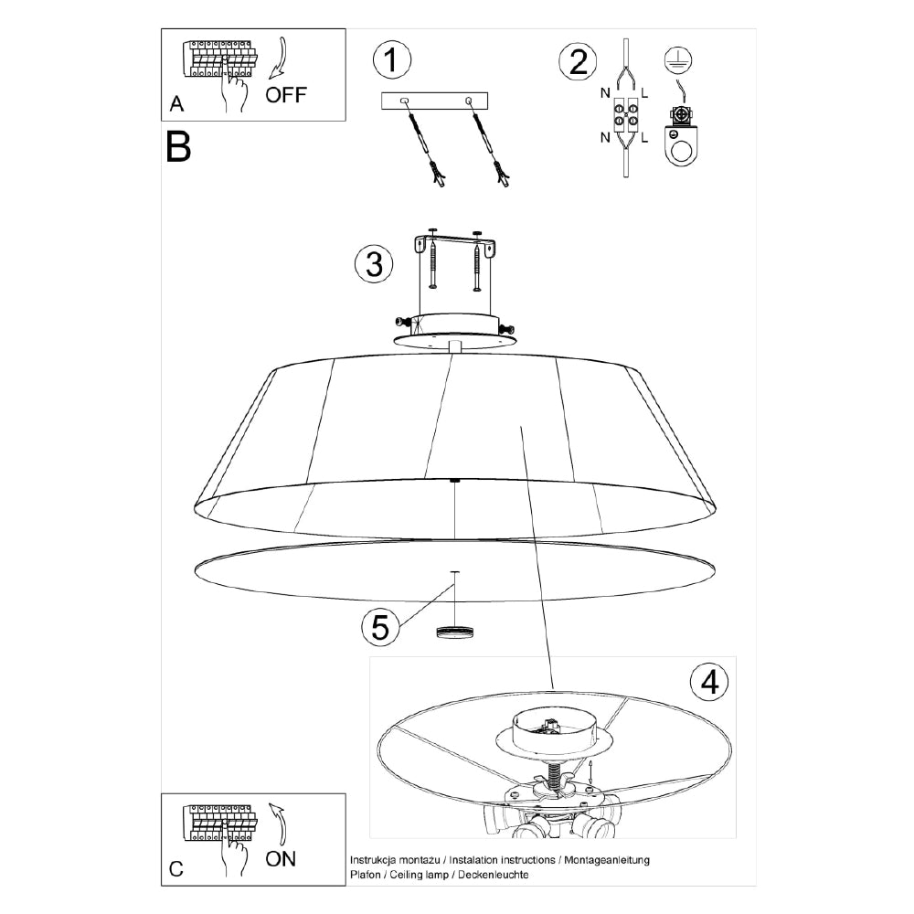 Plafondlamp Vega Sollux Wit LxBxH 76x76x35 Stof, Glas, Metaal Nnb