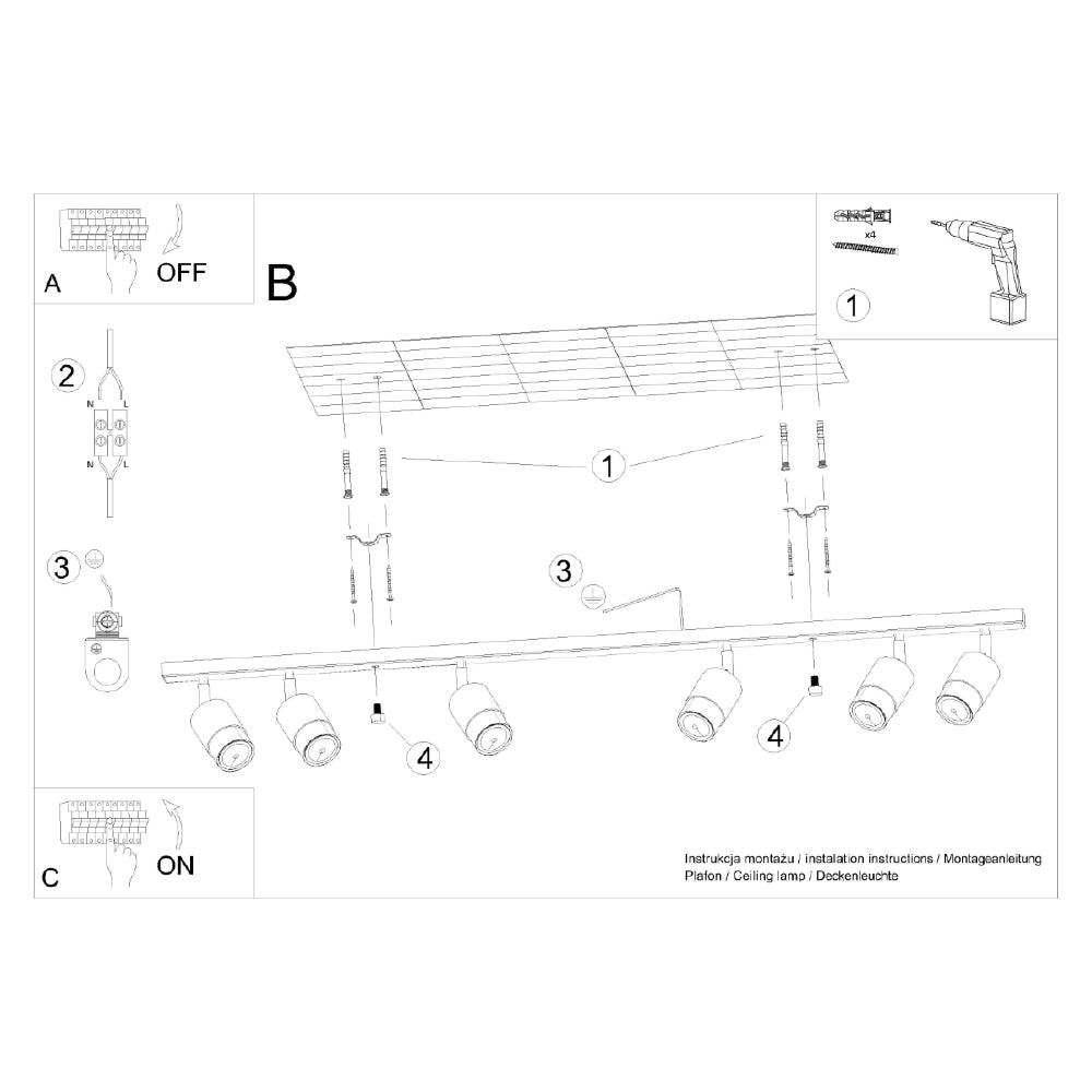 Plafondlamp Nero Sollux Zwart, Zilver Metaal Nnb