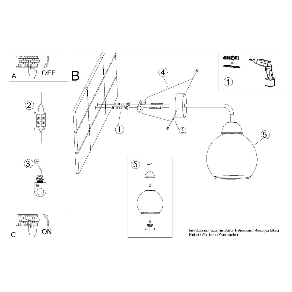 Wandlamp Alino Sollux Zwart LxBxH 25x17x20 Metaal,Glas Nnb