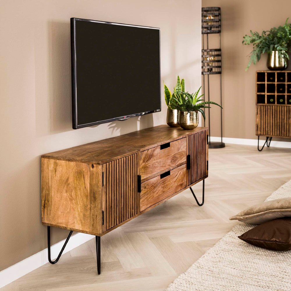 TV Meubel Barton chiQago Massief mango zandkleur LxBxH 140x60x40 Mangohout Nnb