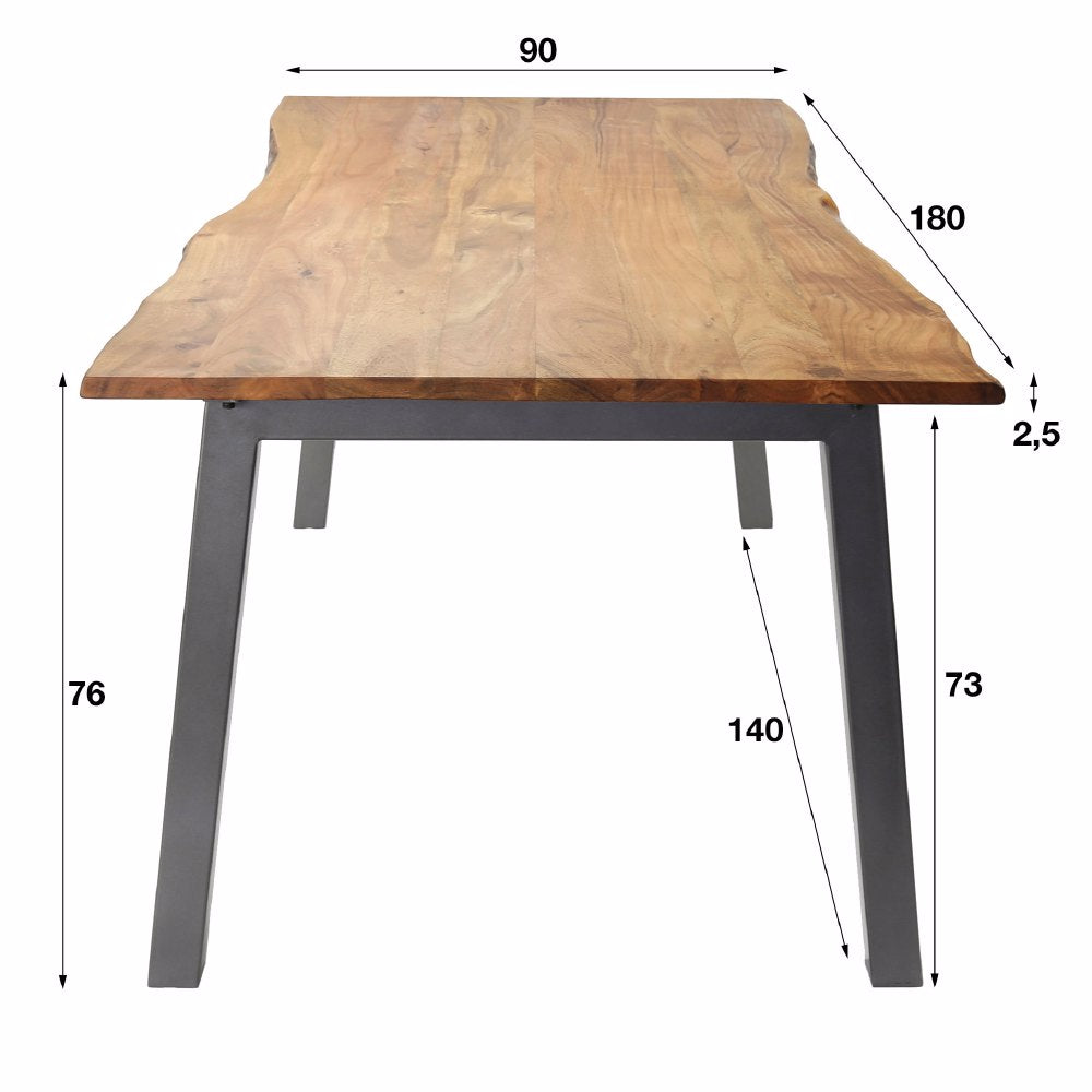 Eettafel Elio chiQago Massief acacia naturel LxBxH 186x101x7 Acaciahout Nnb