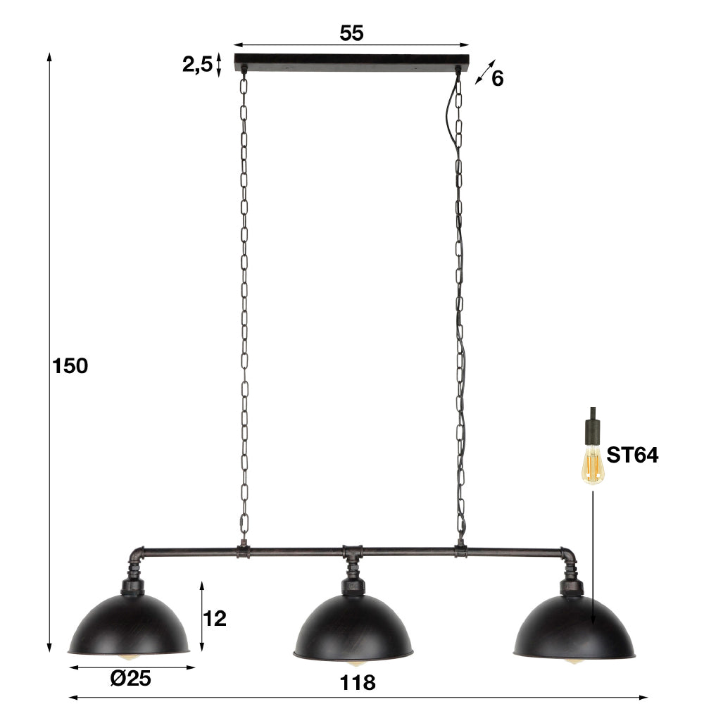 Hanglamp Lance chiQago Zwart LxBxH 106x31x28 Zwart Nnb