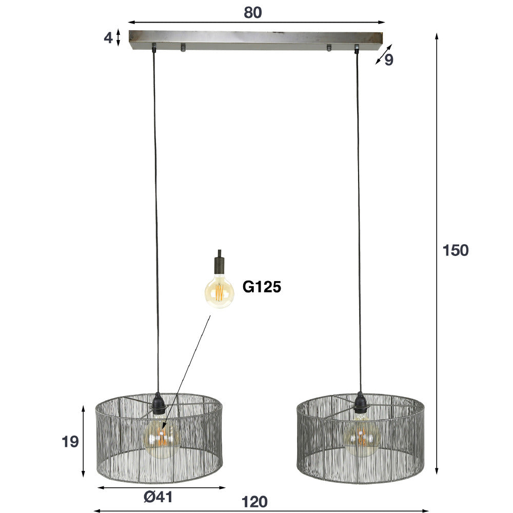 Hanglamp Mace chiQago Zwart nikkel LxBxH 90x45x28 Zwart nikkel Nnb