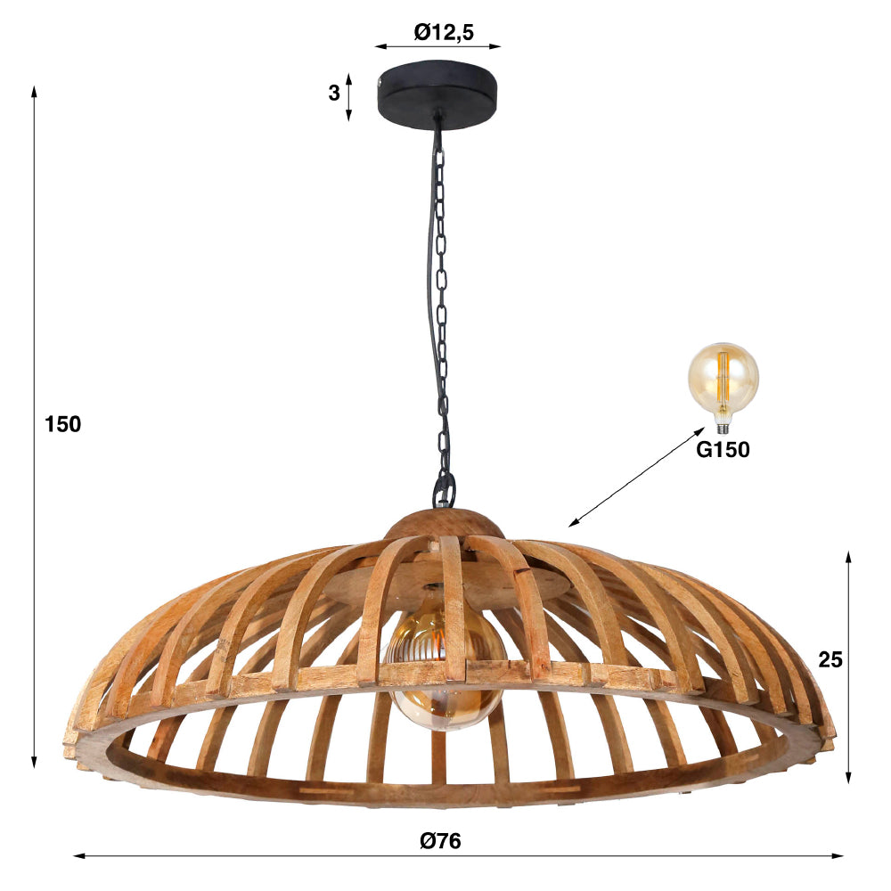 Hanglamp Scott chiQago Massief mango naturel LxBxH 89x88x31 Mangohout Nnb