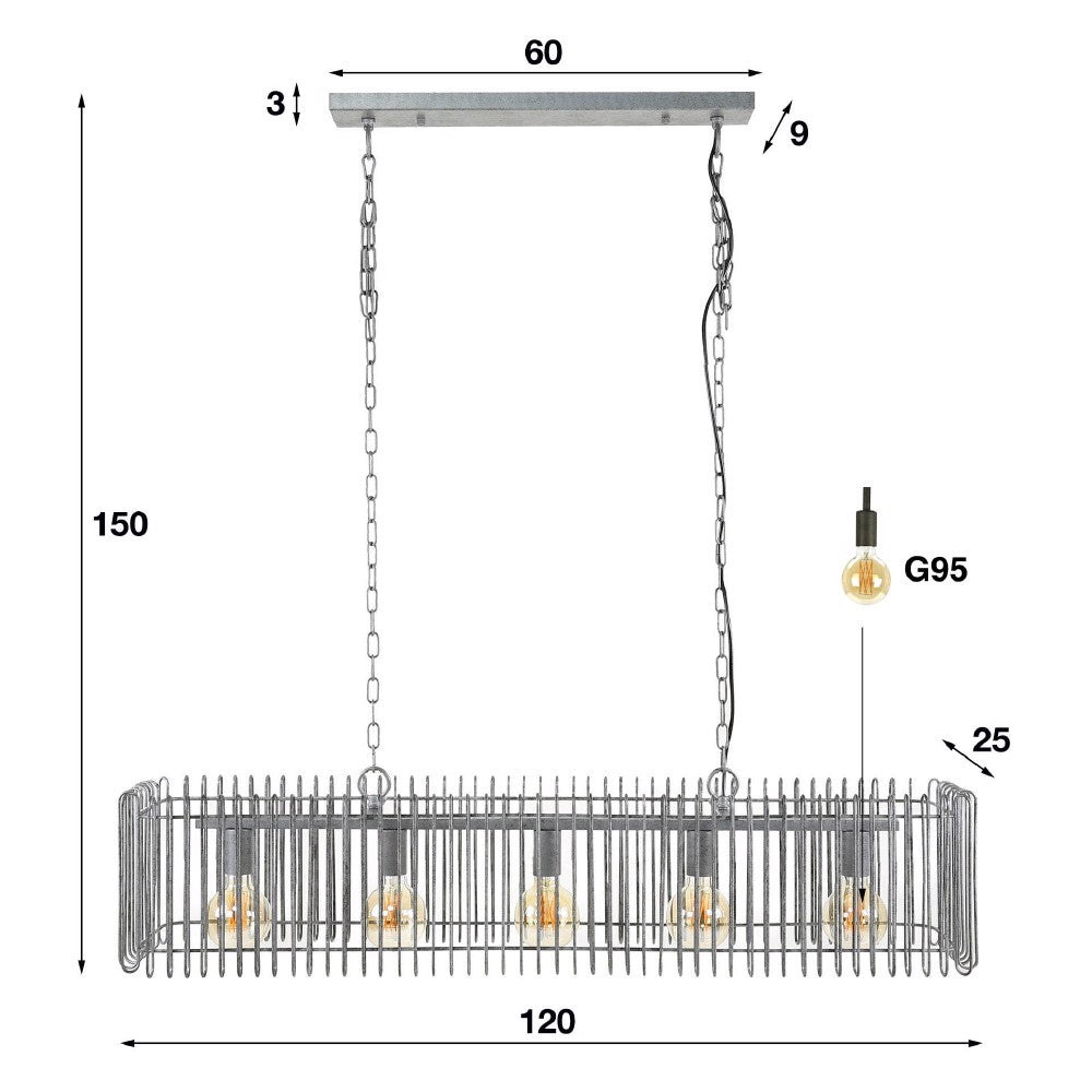 Hanglamp Sterling chiQago Oud zilver LxBxH 128x33x32 Oud zilver Nnb