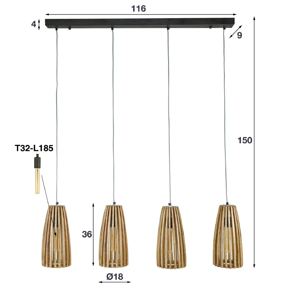 Hanglamp Houston chiQago Massief mango naturel LxBxH 140x42x20 Mangohout Nnb