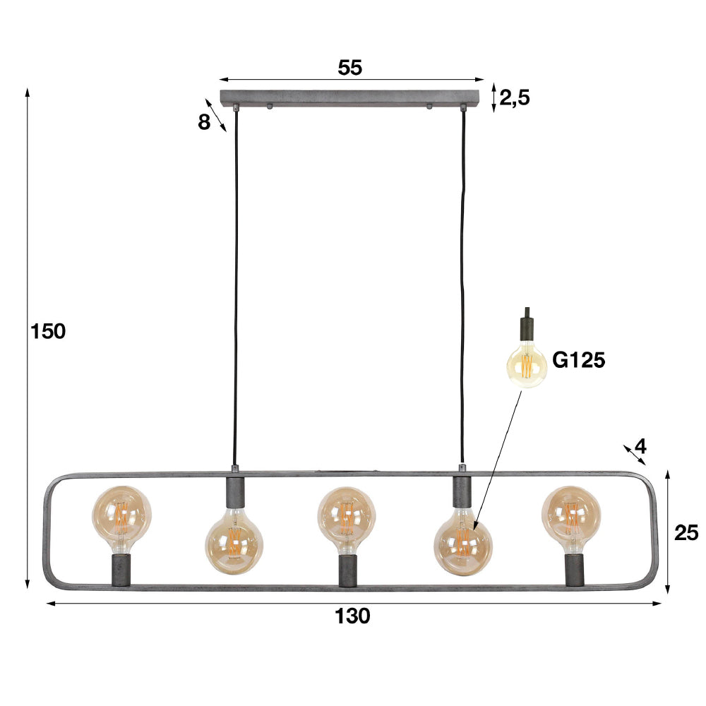 Hanglamp Maddox chiQago Oud zilver LxBxH 132x29x7 Oud zilver Nnb