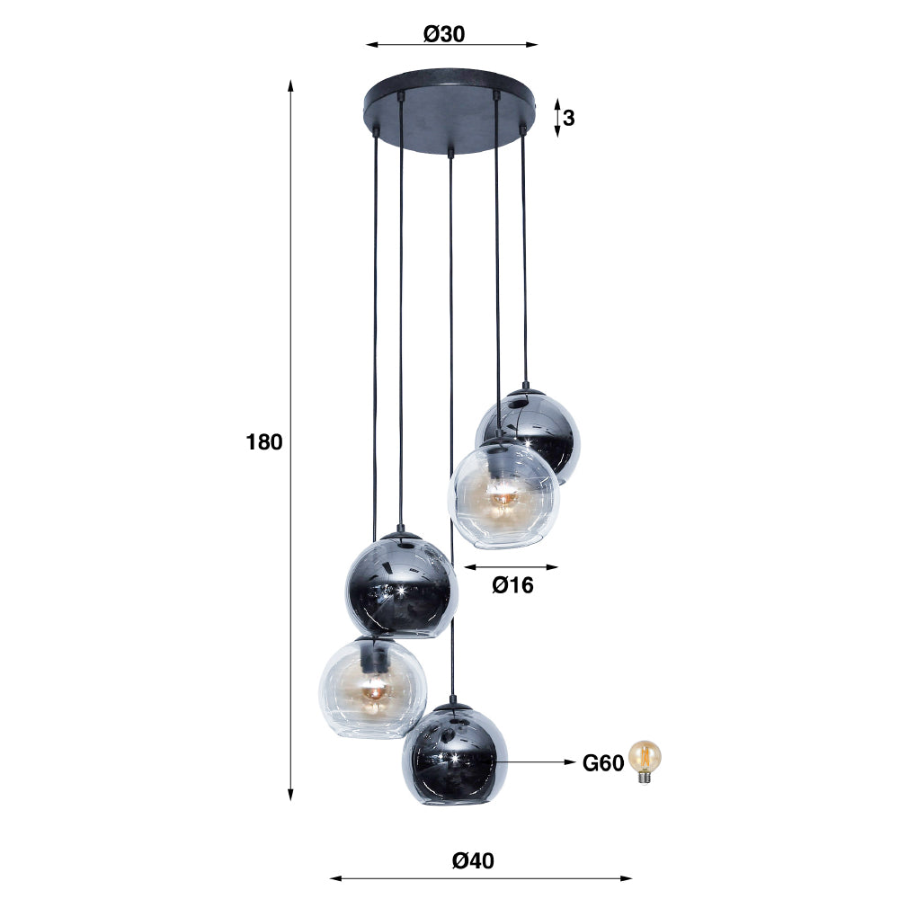 Hanglamp Como chiQago Artic zwart LxBxH 71x49x33 Artic zwart Nnb