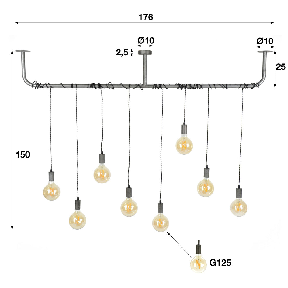 Hanglamp Ross chiQago Oud zilver LxBxH 180x33x16 Oud zilver Nnb