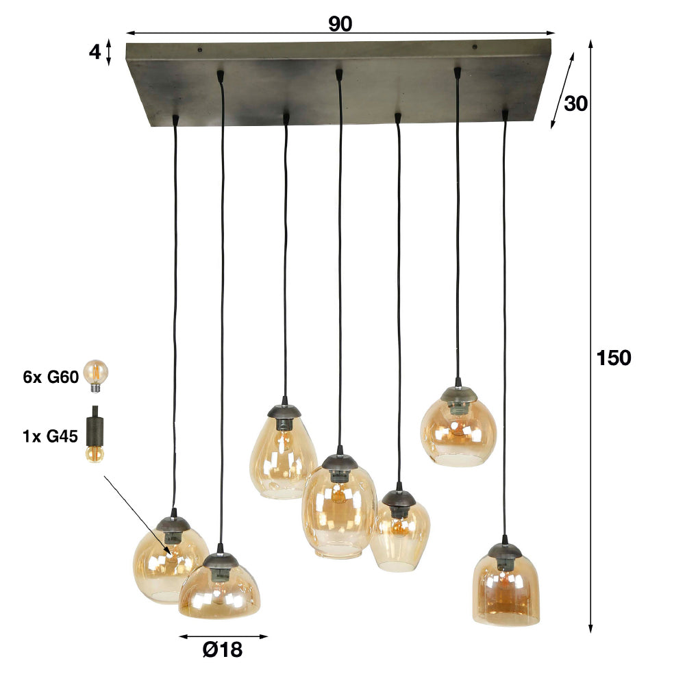 Hanglamp Merrick chiQago Amberkleurig glas LxBxH 99x41x32 Amberkleurig glas Nnb