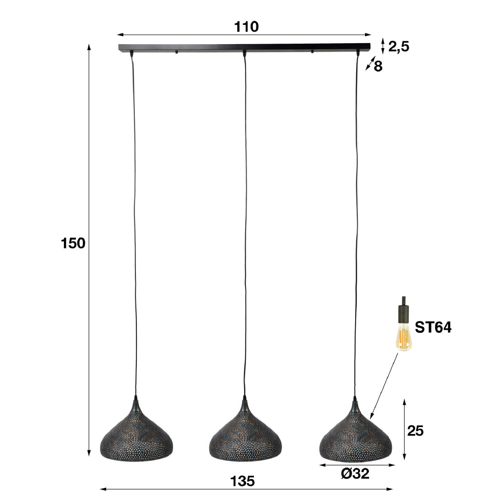 Hanglamp Kenyon chiQago Zwart bruin LxBxH 114x40x31 Zwart bruin Nnb