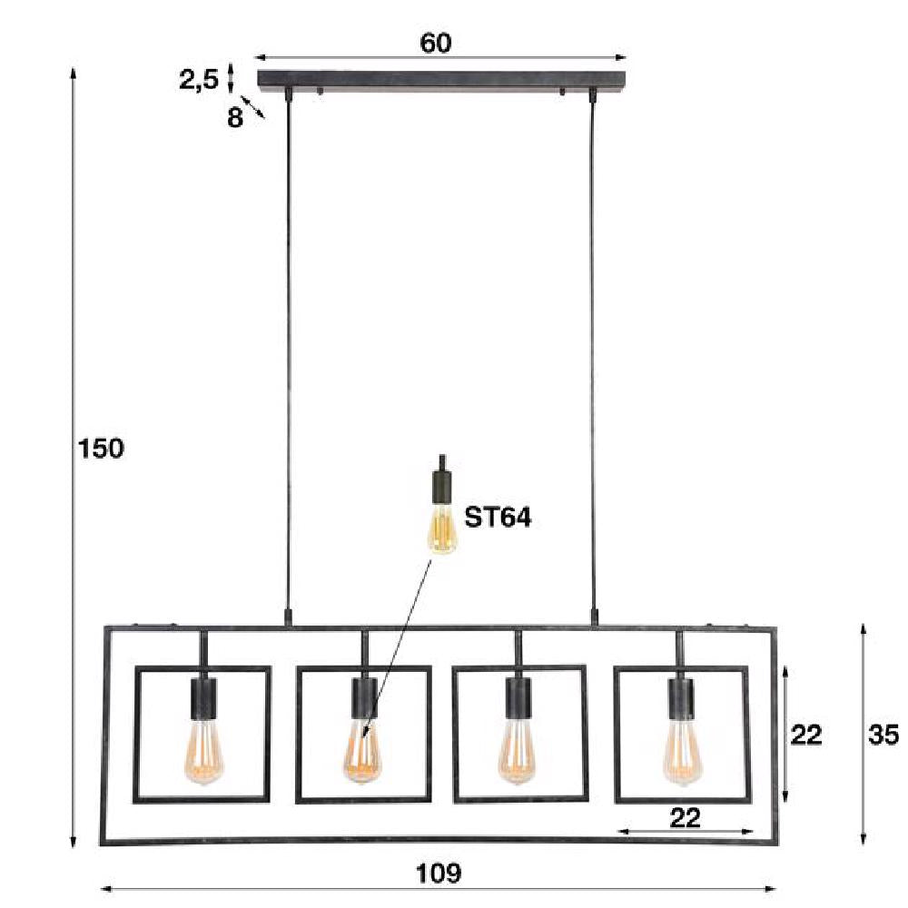 Hanglamp Jerome chiQago Charcoal LxBxH 115x43x10 Charcoal Nnb