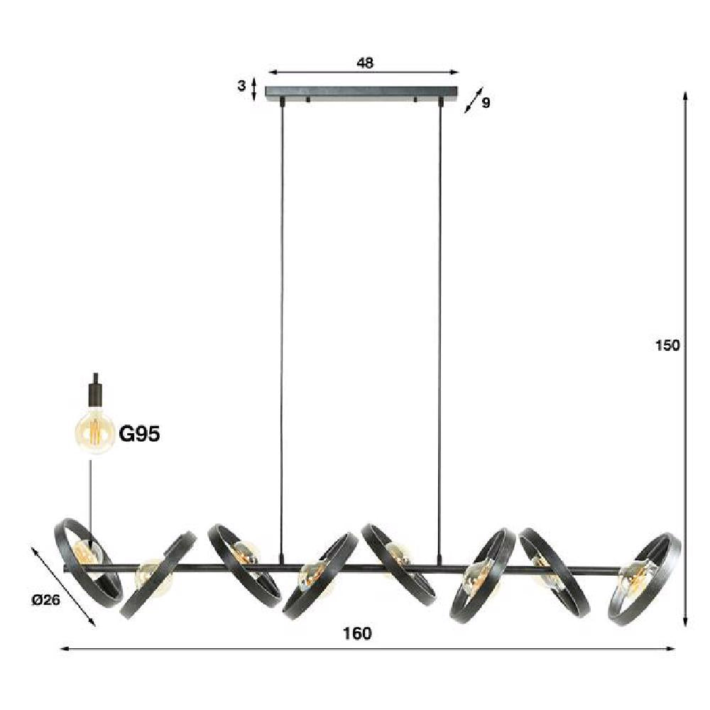 Hanglamp Kimball chiQago Charcoal LxBxH 168x44x19 Charcoal Nnb